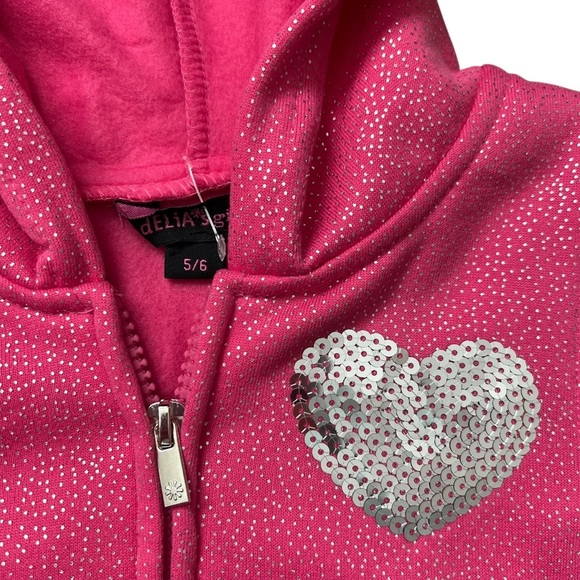 Delia’s Little Girls Sparkly Pink Zip Up Jacket & T-Shirt Set - Size 5/6 - Picture 3 of 7
